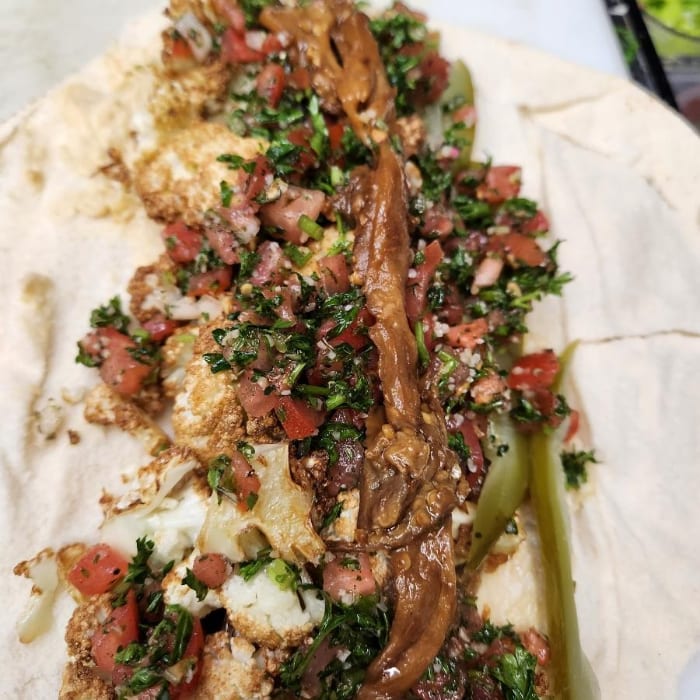 Cauliflower Eggplant Pita Wrap.