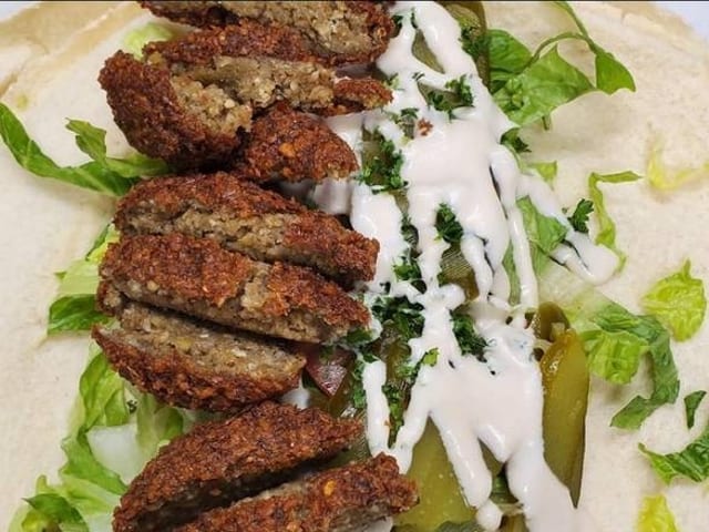 Falafel Deluxe Pita Wrap.